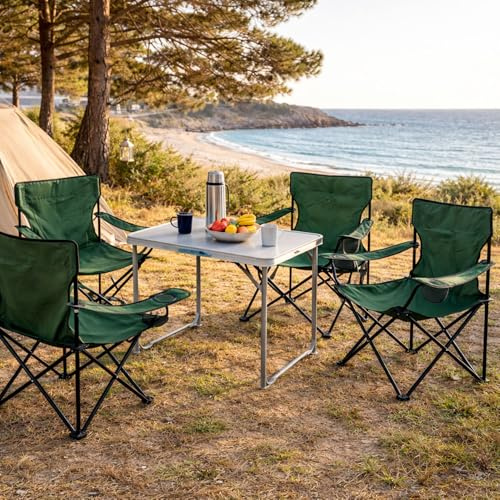 Mojawo 5tlg. Campingmöbel Set Alu 80x60x68cm 1x XL Campingtisch mit Tragegriff + 4 Anglerstühle, Faltstühle Campingstühle Grün