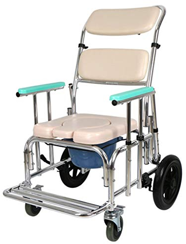 YFF-Toilettenstühle Rollstuhl Duschstuhl mit Rädern Klappbarer Toilettenstuhl Fahrbar Toilettenrollstuhl Medizinischer Transport Duschrollstuhl für ältere Menschen Behinderte Schwangere Max.100kg