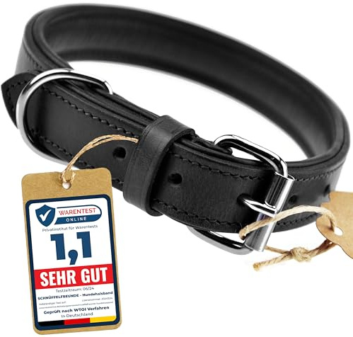 Schnüffelfreunde Halsband für Hunde aus Leder, Hundehalsband für den großen, mittleren und kleinen Hund, Lederhalsband gepolstert, robust (L - 36-45cm, Schwarz)
