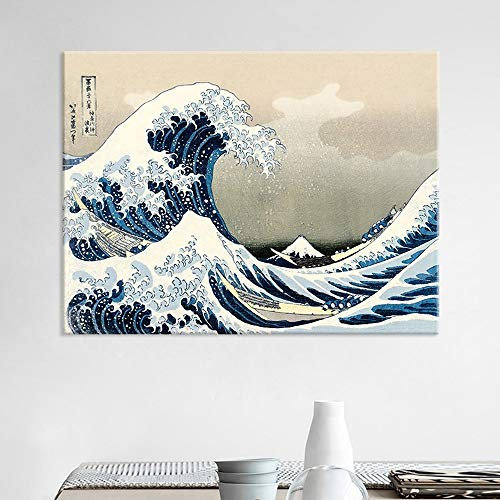 Berühmtes Gemälde Kanagawa Surfen in Japan Ukiyo E Meer Reproduktion Druck auf Leinwand Wandkunst Bilder für Wohnzimmer Deko (40 x 60 cm ungerahmt)