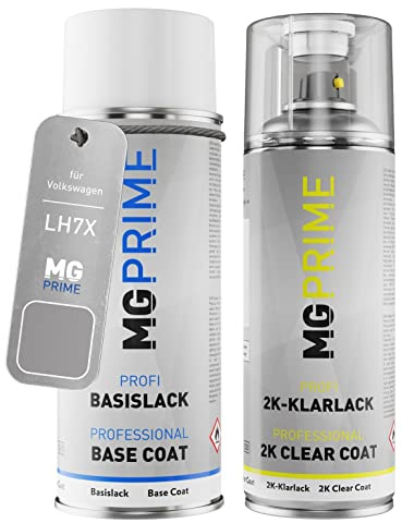 MG PRIME Autolack 2K Spraydosen Set für Volkswagen VW LH7X / H7X / Q5 Oxidsilber Metallic Basislack 2 Komponenten Klarlack Sprühdose