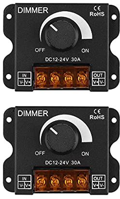 Dimmer per strisce luminose a LED da 2 pezzi, controller di regolazione PWM DC 12V-24V 30A, manopola dimmer per regolare la luminosità interruttore ON/OFF, con alloggiamento in alluminio