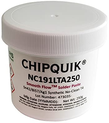 Chip Quik NC191LTA250 Smooth Flow Low Temp Solder Paste Sn42/Bi57/Ag1 T4 250g Jar