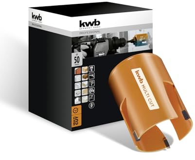 kwb Lochsäge Ø 50 mm mit hochtemperaturgelöteten, diamantgeschliffenen Zähnen, schneller Spanabfuhr, 6-mm-Zentrierbohrer für den universellen Einsatz