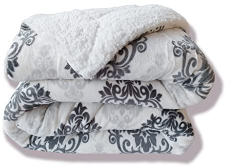 Mercatienda Edredón de Invierno Vintage Matrimonio 135/150cm Disponible en 90cm Estampado Gris sedalina y Sherpa de Color Blanco 600grs de Borreguito de 240 x 270cm Incluye cuadrantes de 50_x_70cm