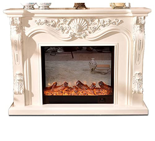 TOMYEUS fireplace Electric Fireplace Insert Firebox Burner Fireplace Set Wooden Mantel With Artificial LED Optical Flame Decoration Chimney electric fireplace (Color : White with heater)
