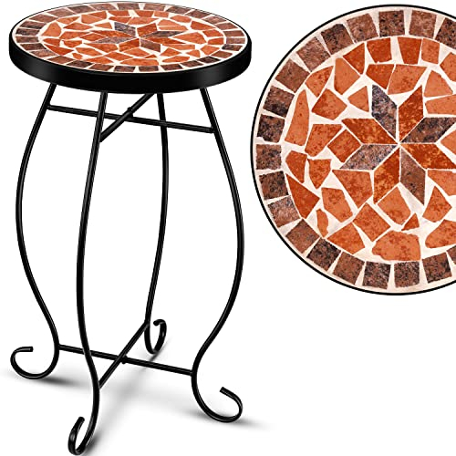 KESSER® Mosaiktisch Bistrotische Blumenhocker Rund 60 x 34 cm Metall Mosaik Beistelltisch Balkontisch Gartentische Terrassentisch Balkon Steinmosaik Garten Gartentisch Indoor Outdoor, Antike