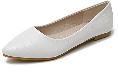 MACHSWON Women Shoes Ballet Flat Slip On Splicing Grid Ballet Pumps Slip On Ballerina Ladies Flats Shoes(White, Size 6)
