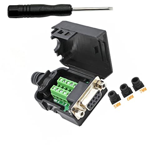 SHANFEILU DB9 Breakout-Stecker Verkabelung lötfreie Klemme RS232 D-SUB Buchse serieller Adapter 9-poliger Anschluss Breakout-Platine schwarzer Gummikern mit Gehäuse Schraubendreher Muttern