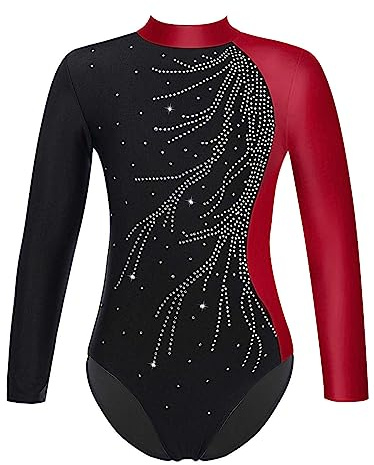 ranrann Gymnastiktrikå för barn, flickor, strass, långärmad, gymnastik, dans, skridskoåkning, showdräkt, 5–16 år, 9-10 �r