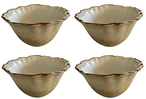 PintoCer - Cuencos de Cereales, Color Beige, Juego de 4 Cuencos, Ceramica de Gres, Tazón Desanuyo, Cuenco Sopa.