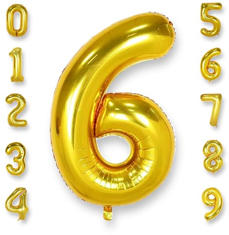 AULE Luftballon Zahl 6 Gold 40 Zoll Folienballon Helium 0-60 Helium | XXL 101 cm Gold Luftballon Zahlen Groß Zahlenballon für Geburtstag Abschluss Jubiläum Dekoration