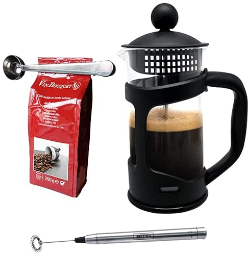Nerthus SET FIH 1125 Cafetera francesa de émbolo 350ml. + Pinza y cuchara + Batidora de leche