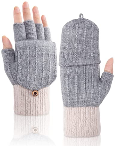 MELLIEX Fingerlose Handschuhe, Winter Halb Fingerhandschuhe mit Flip-Top Strick Thermohandschuhe für Damen und Herren
