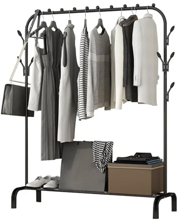 Holdfiturn Heavy Duty Clothes Rails Clothing Rail for Bedroom 147.5x110x40.3cm Clothing Coat Rack with Storage Rack Hanging Rail for Clothes Hanger Balcony Clothes Drying Rack for Home Office (Black)