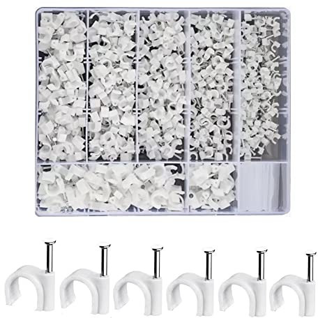 FEEIMOL 600 Stücke Kabelschellen Nagelschellen 4mm 5mm 6mm 7mm 8mm 10mm Weiß Kabel Nagel Befestigung Nagel für Netzwerkkabel mit Box