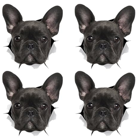 4 Stück Hund Auto Aufkleber,Wasserdicht Vinyl Französische Bulldogge Aufkleber Realistische Riss Hund Heckscheibenwischer Aufkleber Lustige Persönlichkeit Kühlschrank Wandaufkleber Fensteraufkleber