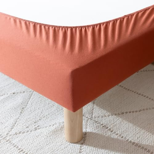 Cache-sommier Coton Jersey Terre de Sienne 140x190 à 150x200