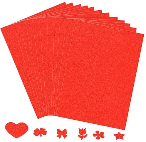 12 Blatt Rot Glitzerpapier zum Basteln und Gestalten,21x29.7cm A4 Glitzer Papier,250g/m² Glitterkarton Bastelpapier für DIY Grußkarten Scrapbooking Glitter Craft Paper Cardboard