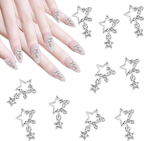 WLLHYF Stern-Nagel-Charms, 10 Stück, 3D-Nagel-Strasssteine, glänzende Edelsteine, Kristall, silberne Diamanten, Farbe, Nagel-Charms, Nagelkunst-Dekorationen, Juwelen für Nageldesign