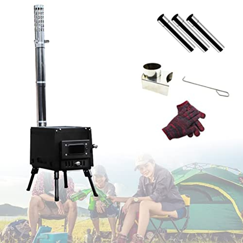 Poele A Bois, Réchaud DeTente, Poele A Bois Chauffage, Réchaud à Bois Portable, grand poêle à bois pour tente avec 3 tuyaux de cheminée,Chauffage Camping Gaz，Mini Poele A Bois,BStyle-S