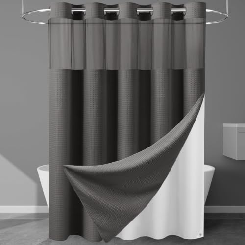 EUTXL Duschvorhang, ohne Haken, mit Einrastfutter, 230 g/m², Waffelgewebe, Duschvorhänge für Badezimmer, 180 x 188 cm (B x H), Anthrazit