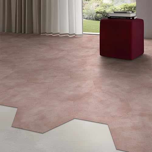 Alwayspon 24Pcs Hexagon LVT Flooring Peel and Stick LVT Tile Sticker, Waterproof Vinyl Flooring Tiles for Home Decor DIY, 30x25cm, Blush Pink, T035