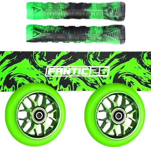 Fantic26 Stunt Scooter Ersatzteile Bundle Blunt Griffe mit Barends I F26 120mm Abec11 Rollen I Griptape Swirl Schwarz/Grün