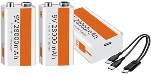 SSCYHT Batería Litio 9V Alta Capacidad 28000mAh Recargable baterías cuadradas 9 voltios Paquete 2 o 3 con Cable Carga USB 2 en 1 para Dispositivos domésticos y de Oficina,9v28000mah 3pcs