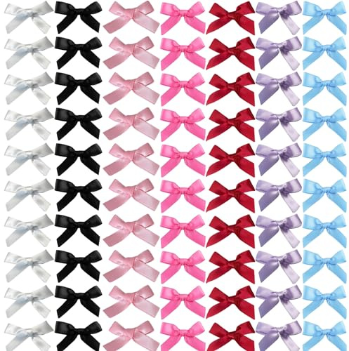SALOCY 70PCS Mini Hair Bows for Women Girls,Pink Bows for Hair Red Hair Bows Ribbon Bowknots Hairclips Pink Ribbon Bows Black Satin Bow Hair Clips for Hair Design