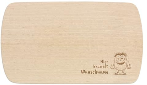 PrintPlanet® - Personalisiertes Holz-Frühstücksbrettchen mit Gravur für Kinder - Schneidebrett mit Namen personalisiert - Motiv: Monster