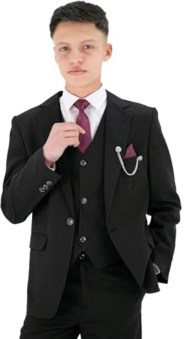Formell texturerad kostym för pojkar, slim fit, set för piccolo, bröllop, nattvard, för åldrarna 1–16, Svart, 13 �r