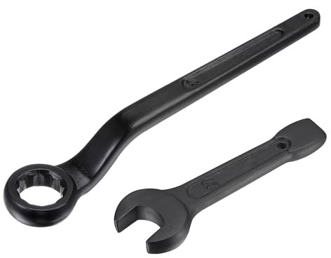 sourcing map 2Pcs 27mm Offset Box End Ring Type Wrench Single Open End Spanner High Carbon Steel for Mechanical Automotive Repair, Black