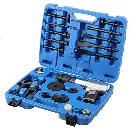 TABODD 15tlg Vibro Druckluft Meißelhammer Satz, Vibro-Druckluftmeißel Air Hammer Kit Schlaghammer Ball Joint Dismantling Hammer mit Meissel, 2200r/min Mit Schnellwechselfutter Rückschlagdämpfung