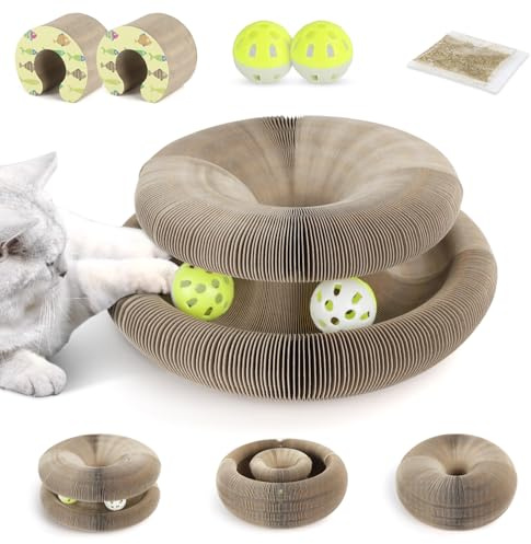 Nobleza 2 Pack Magic Organ Katzen Kratzbretter, 2-in-1 Cat Kratzbrett mit Glöckchen, Foldable Convenient Cat Scratcher Durable Recyclable, Katzenspielzeug Intelligenz Intelligenzspielzeug, 11*10*6.8CM