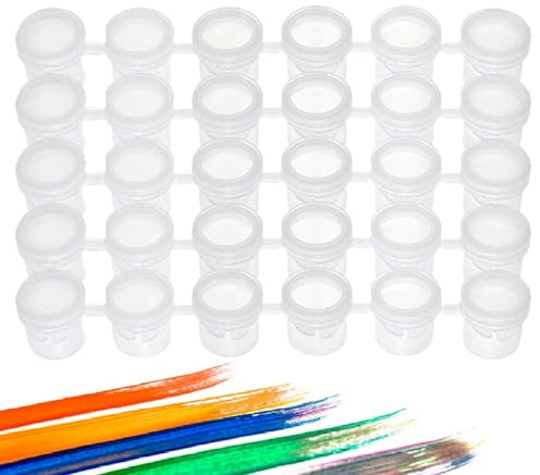 Kiuiom Leere Farbstreifen, Leere Farbbecher, Mini Farbtopf, 30Töpfe 3ML Leere Farbtöpfe Farbtöpfe Streifen Leere Farbtopfstreifen Farbtöpfchen Mini Aufbewahrungsbehälter Kunststoff-Farbbecher