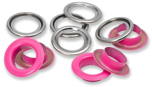 Prym 542569 Ösen mit Scheiben, 14 mm, pink/silberfarbig