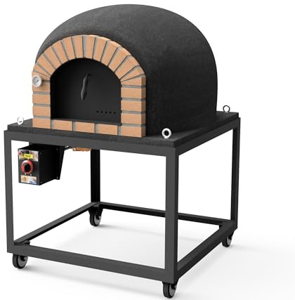 MOVELAR - Holzofen für den Außenbereich, Modell STROMBOLI (Schwarz - 120 x 120 x 165 cm) – isoliert mit Kork & 3 Keramikmatten, traditioneller Backofen für Brot & Pizza