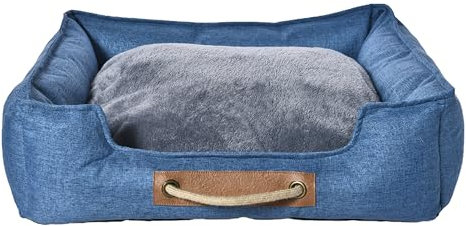 Dehner Lieblinge Kuschelbett Cyrus, Hundebett/Katzenbett mit Anti-Rutsch-Boden, ca. 70 x 65 x 18 cm, Größe L, Polyster/Polypropylen, blau