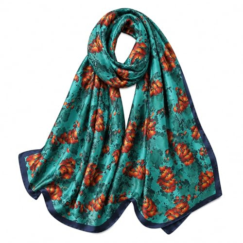 FAIRYGATE Tücher Damen Seiden Tuch Seidenschal Dekoration Lange Schal Nickituch Stola für Abendkleid Festlich Schals Blumen Print Aufdruck Seidentücher 88034