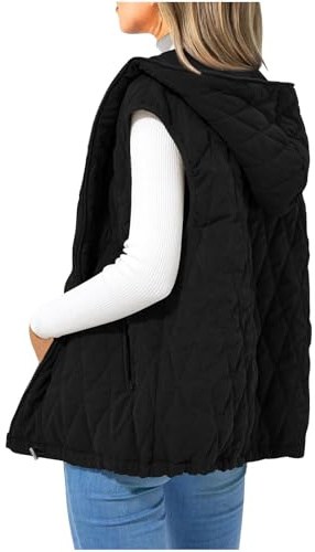 OVARA Ladies Quilted Gilet with Hood Sleeveless Padded Jackets Womens Winter Outdoor Warm Thermal Vests Outerwear Body Warmers Outdoor Casual Hooded Padded Gilets