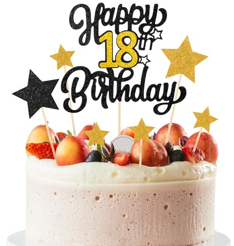 Happy 18th Birthday Cake Topper 18th Happy Birthday Cake Topper Black Gold Glitter Cheers to 18 Years Birthday Cake Pick 18th Anniversary Cake Topper for Birthday Party