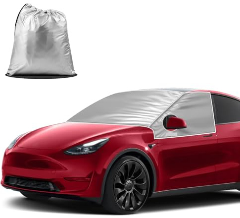 Cubierta para parabrisas de coche compatible con Tesla Model Y 2020-2023, parabrisas de tela Oxford, protección solar, anticongelante y resistente al agua