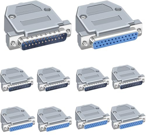 VISSQH 10 Pezzi DB25 connettore a saldare RS232 D-SUB adattatore seriale 25 pin D Sub Connettore DB25 maschio/femmina Breakout Connector + copertura plastica DB25