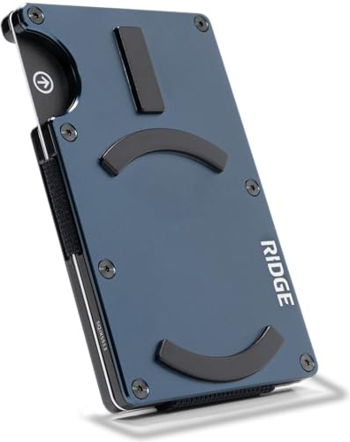 Ridge - Cartera para hombre, delgada, minimalista, compacta, tarjetero, con bolsillo frontal con protección RFID, con correa de dinero integrada, Azul marino alpino (MAGSAFE), One Size, Hex Ridge