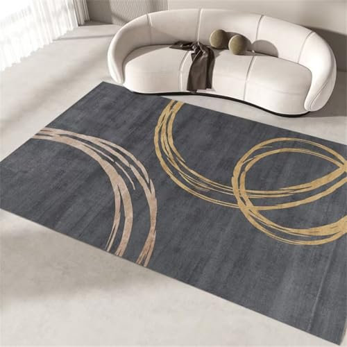 AITROMNI Auslegware Läufer Einfacher Grauer kreisförmiger geometrischer Druck Waschbar und pflegeleicht 170X240CM