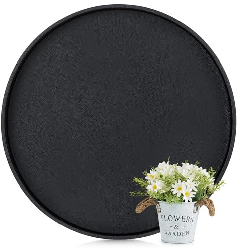 Hanobe Tablett Rund Serviertablett Groß Schwarz Deko 48cm Kunstleder | Modern dekotablett holz gross rechteckig, rutschfest, mit griff, für home wohnzimmer couchtisch ottomane