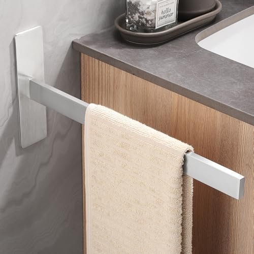 Dvocel Toallero autoadhesivo sin taladrar, 38 cm, acero inoxidable 304 cepillado, rectangular, con un solo brazo, montaje en pared para baño y cocina