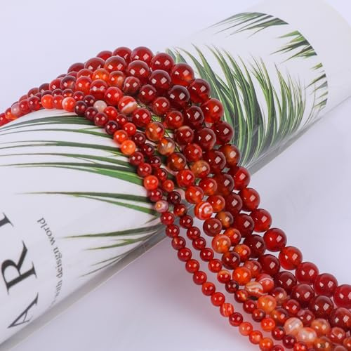 SOSMAR ca. 120 Stück Natürliche Roter Achat Perlen Edelsteine Halbedelsteine Rund Ø 6mm Steinperlen Lose Perlen für Armbänder Halsketten Schmuck Basteln Auffädeln