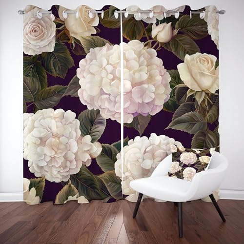 Rustic Floral Thermo Curtains 175x140 cm 2-Piece Set with Grommets Botanical Blackout Drapes for Bedrooms & Living Rooms Elegant Window Décor